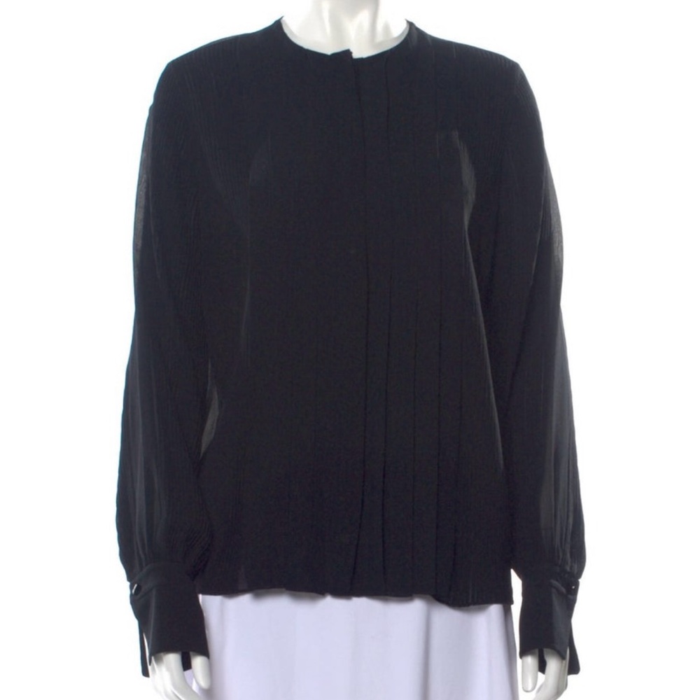Vintage Chloé Black Silk Sheer Long Sleeve Pleated Blouse Made in France